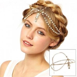 תכשיט לחינה: עיטור ראש מוזהב בשיבוץ חרוזים