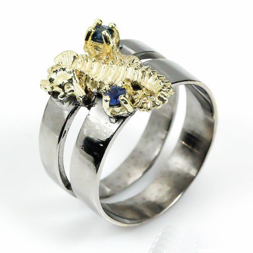 תכשיט לכלה ולערב: טבעת בשיבוץ אבן ספיר כחול תכשיט יוקרה עבודת יד