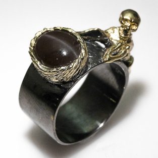תכשיט לכלה ולערב: טבעת בשיבוץ אבן עין החתול תכשיט יוקרה עבודת יד