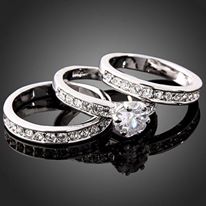 טבעת נישואין מורכבת 3 טבעות מוכסף בשיבוץ קריסטלים מידה: 5.75