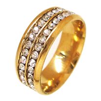 טבעת נישואין מוזהב בשיבוץ קריסטלים 2 שורות מידה: 9.25