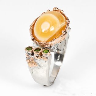 תכשיט לכלה ולערב: טבעת בשיבוץ אבני אגט ודיופסיד תכשיט יוקרה עבודת יד