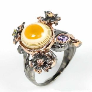 תכשיט לכלה ולערב: טבעת בשיבוץ אבני אגט אמטיסט וספיר תכשיט יוקרה עבודת יד