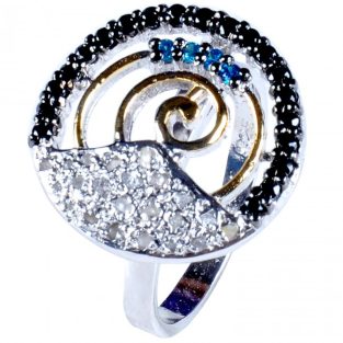 לכלה ולערב: טבעת כסף 925 בשיבוץ יהלומי גלם 0.93 קרט וזירקונים כחול שחור מידה: 7.5
