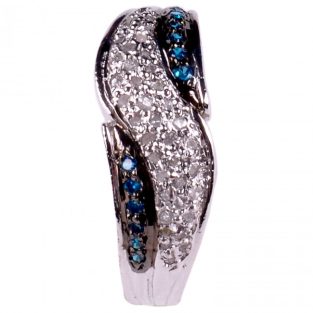 לכלה ולערב: טבעת כסף 925 בשיבוץ יהלומי גלם 0.98 קרט וזירקונים כחול מידה: 7.5