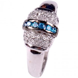 לכלה ולערב: טבעת כסף 925 בשיבוץ יהלומי גלם 0.94 קרט וזירקונים כחול מידה: 7