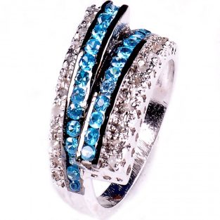 תכשיט לכלה ולערב: טבעת כסף בשיבוץ יהלומי גלם וזירקונים כחול מידה: 7.5