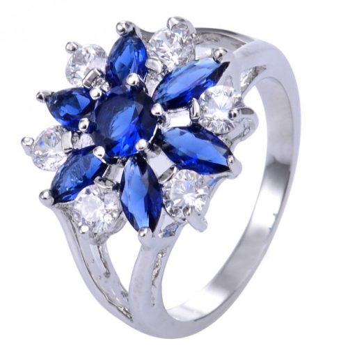 תכשיט לכלה ולערב: טבעת בשיבוץ ספיר כחול וטופז לבן מידה: 8