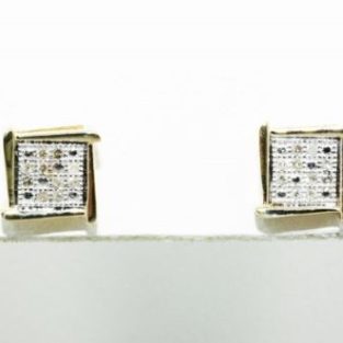 עגילים זהב צהוב 10 קרט בשיבוץ יהלומים לבנים 10. קרט ניקיון: sl3 עיצוב מרובע