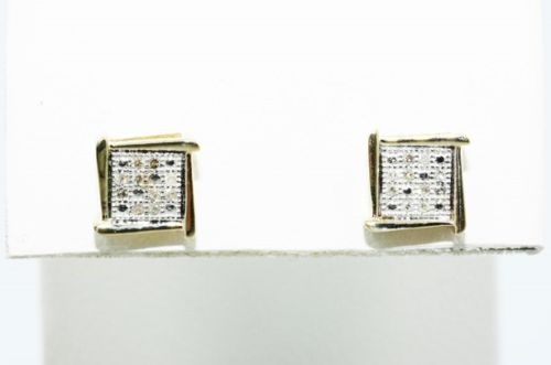 עגילים זהב צהוב 10 קרט בשיבוץ יהלומים לבנים 10. קרט ניקיון: sl3 עיצוב מרובע