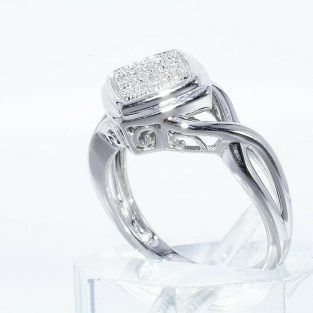 תכשיט לכלה ולערב: טבעת יוקרה כסף בשיבוץ 17 יהלומים לבנים מידה: 7.25